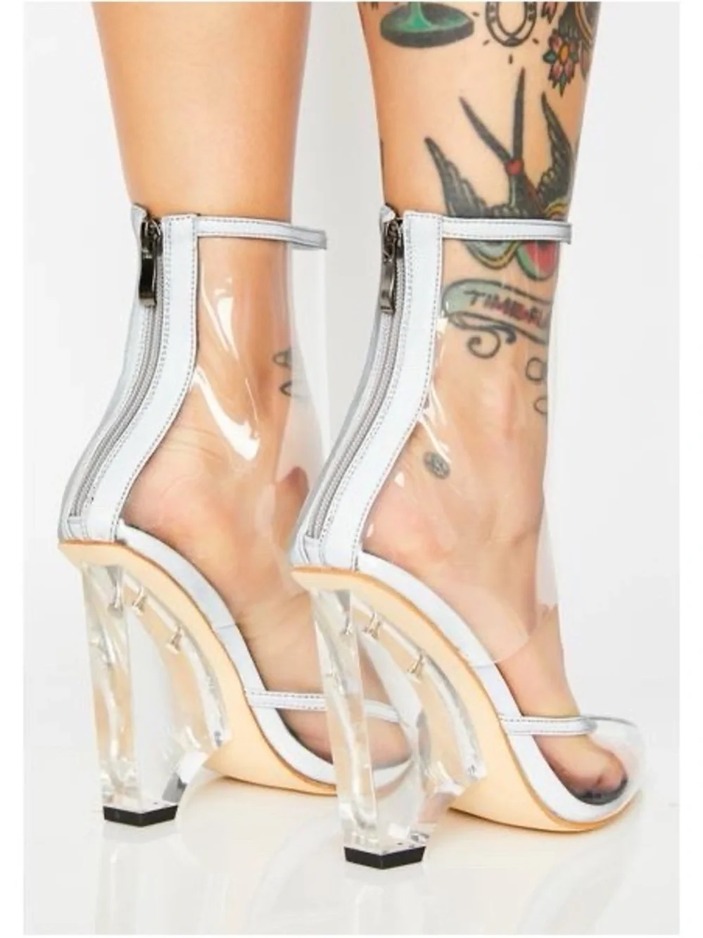 Azalea Wang Kitty Reflective Silver Clear PVC Lucite Heel Size 11 NWT